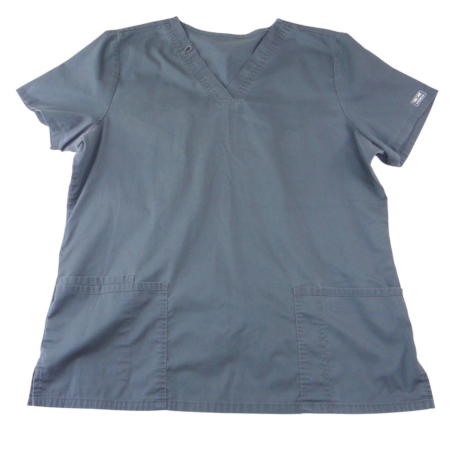 Cherokee Workwear Womens V-Neck Scrub Top Dark Gray Pockets Size XL