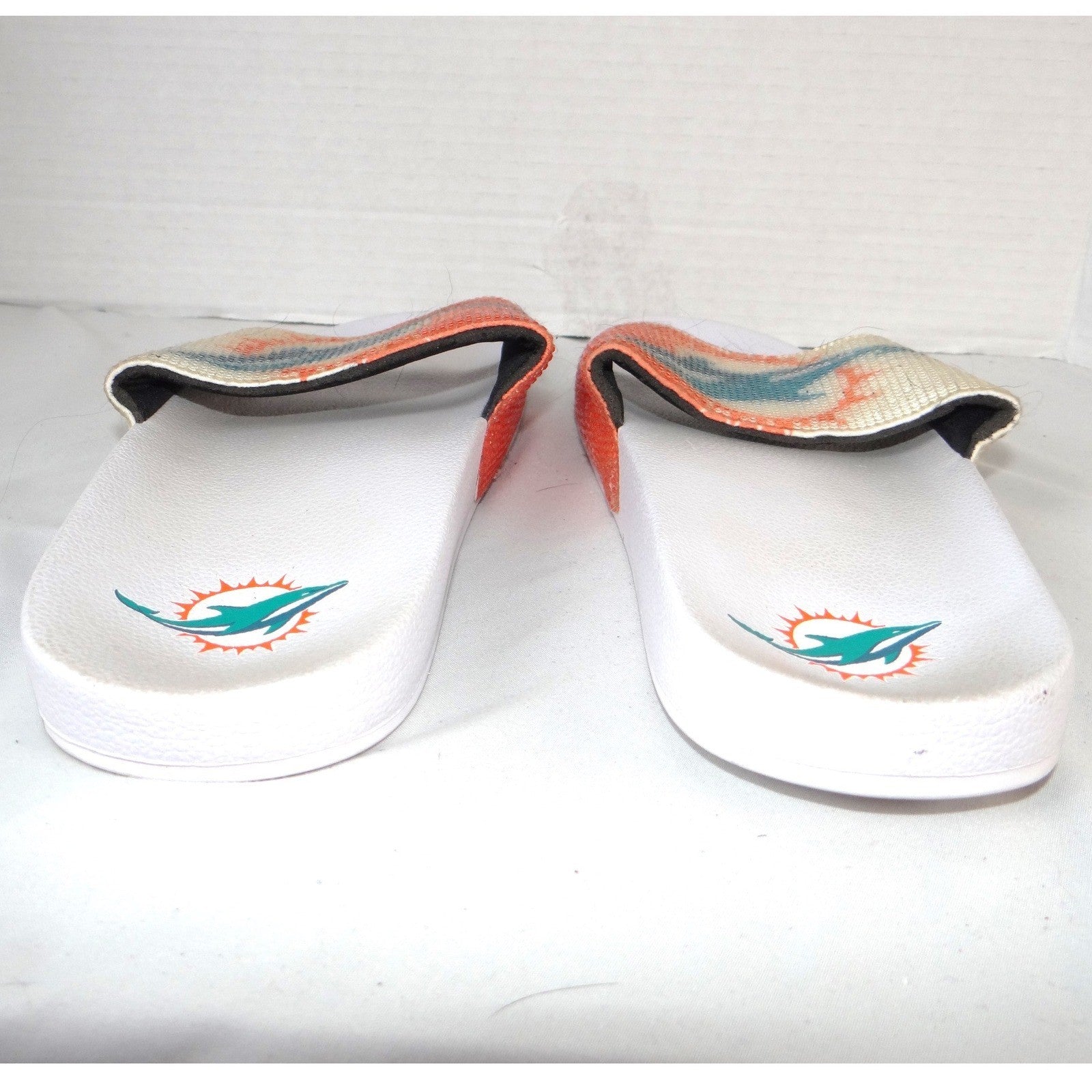 Miami Dolphins NFL Women Rhinestone Logo Slide Sandals White Orange Size L