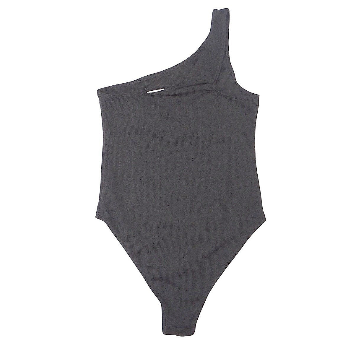 Black One Shoulder Cutout Ribbed Bodysuit Size M