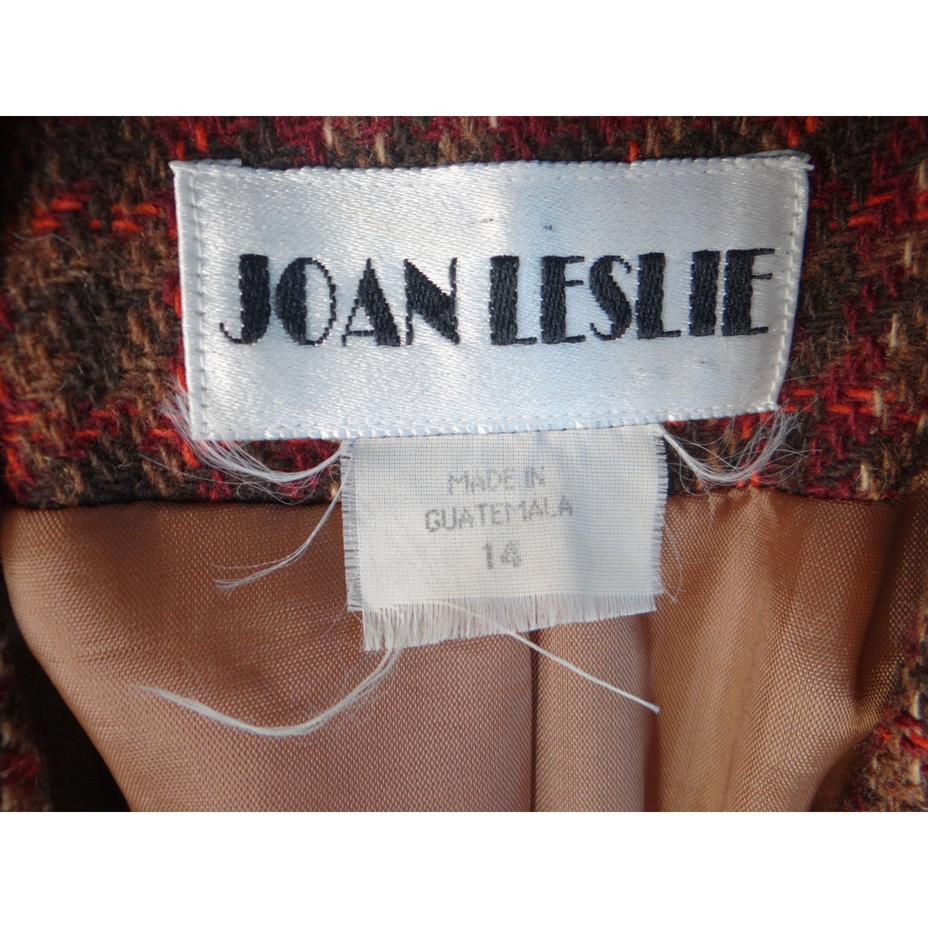 Vintage Joan Leslie Women's Plaid Blazer Jacket Sz14 Red Brown Gold Tweed Lined