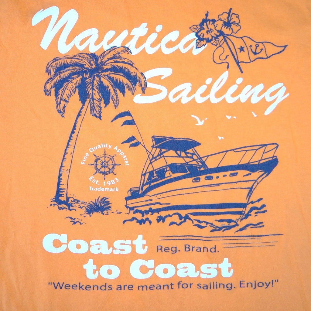 Nautica Sailing Graphic T-Shirt Mens XL Orange Coast to Coast Cotton Crewneck