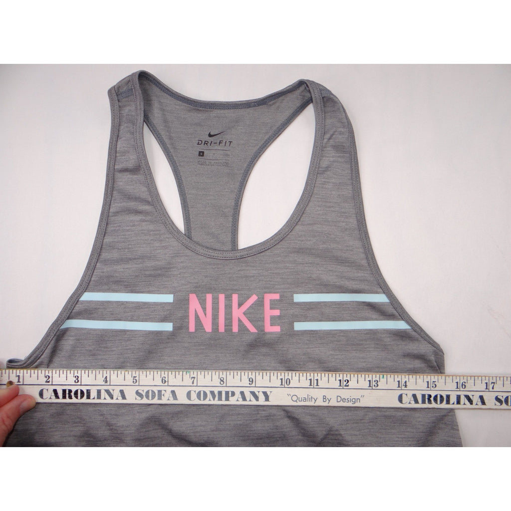 Nike Dri Fit Racerback Tank Top Gray Pink Stripes Athletic Workout Size S