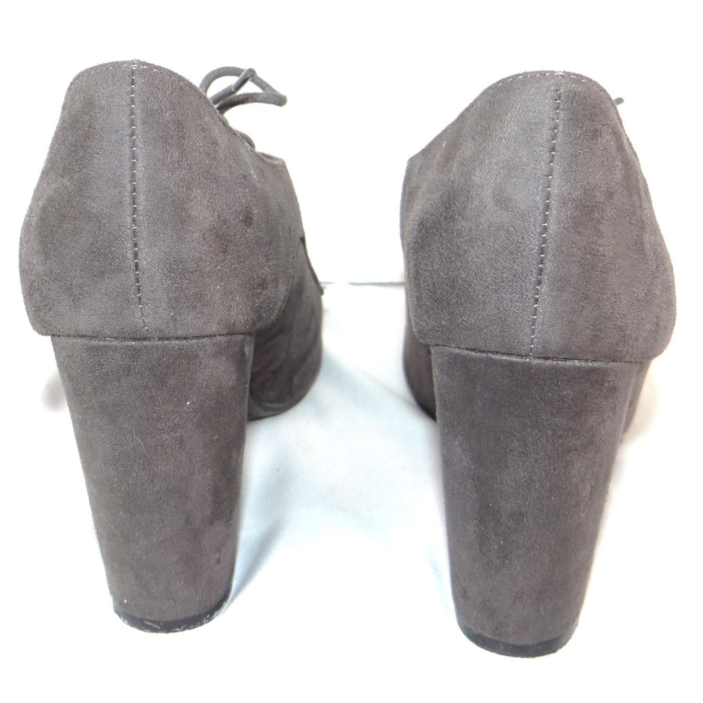ana A New Approach Grey Faux Suede Lace Up Block Heel Oxford Booties Size 10