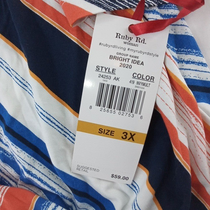 NWT Ruby Rd Woman Bright Idea Striped Twisted Front Top 3X