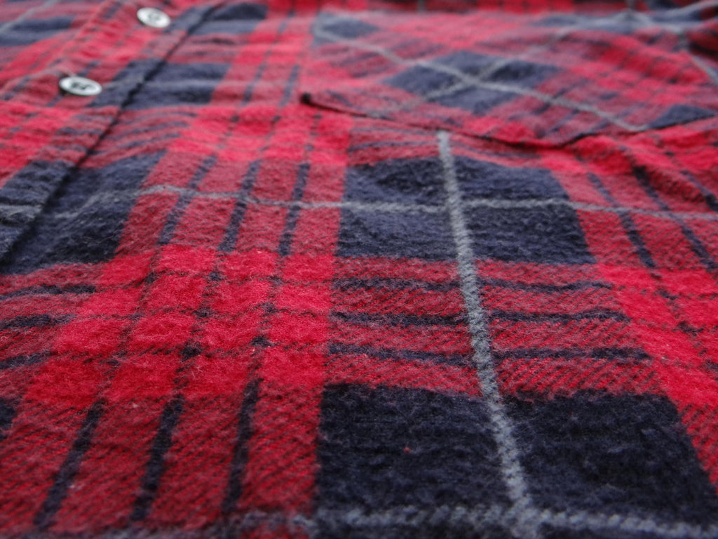 Men's Red and Navy Plaid Flannel Casual Shirt