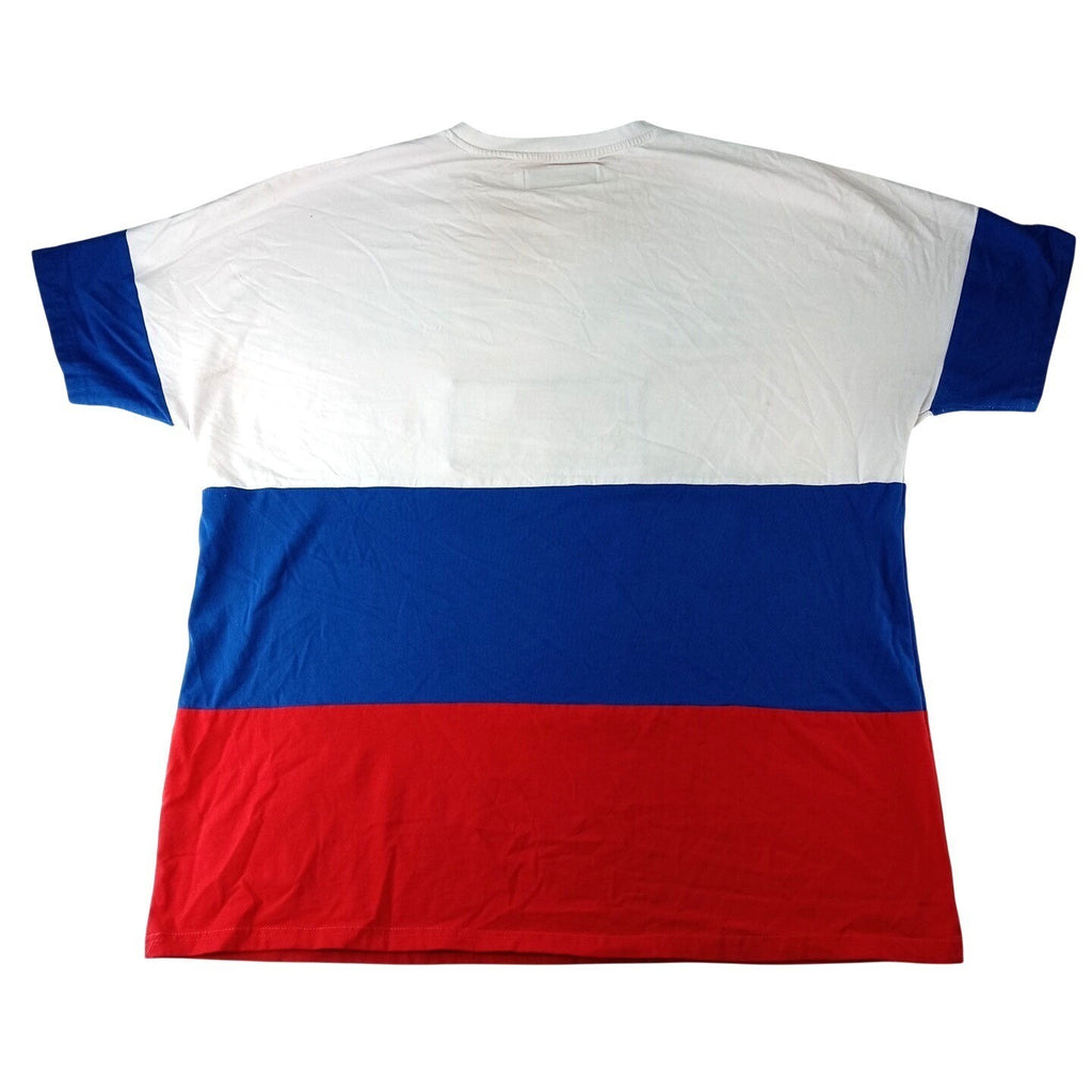 Black Pyramid Sport TShirt Mens XXXL White Blue Red Color Block Flag Patch