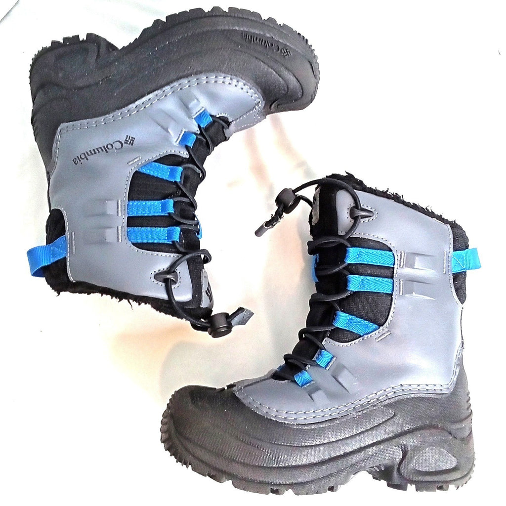 Columbia Kids Waterproof Snow Boots Grey Black Blue Omni-Heat Size 1