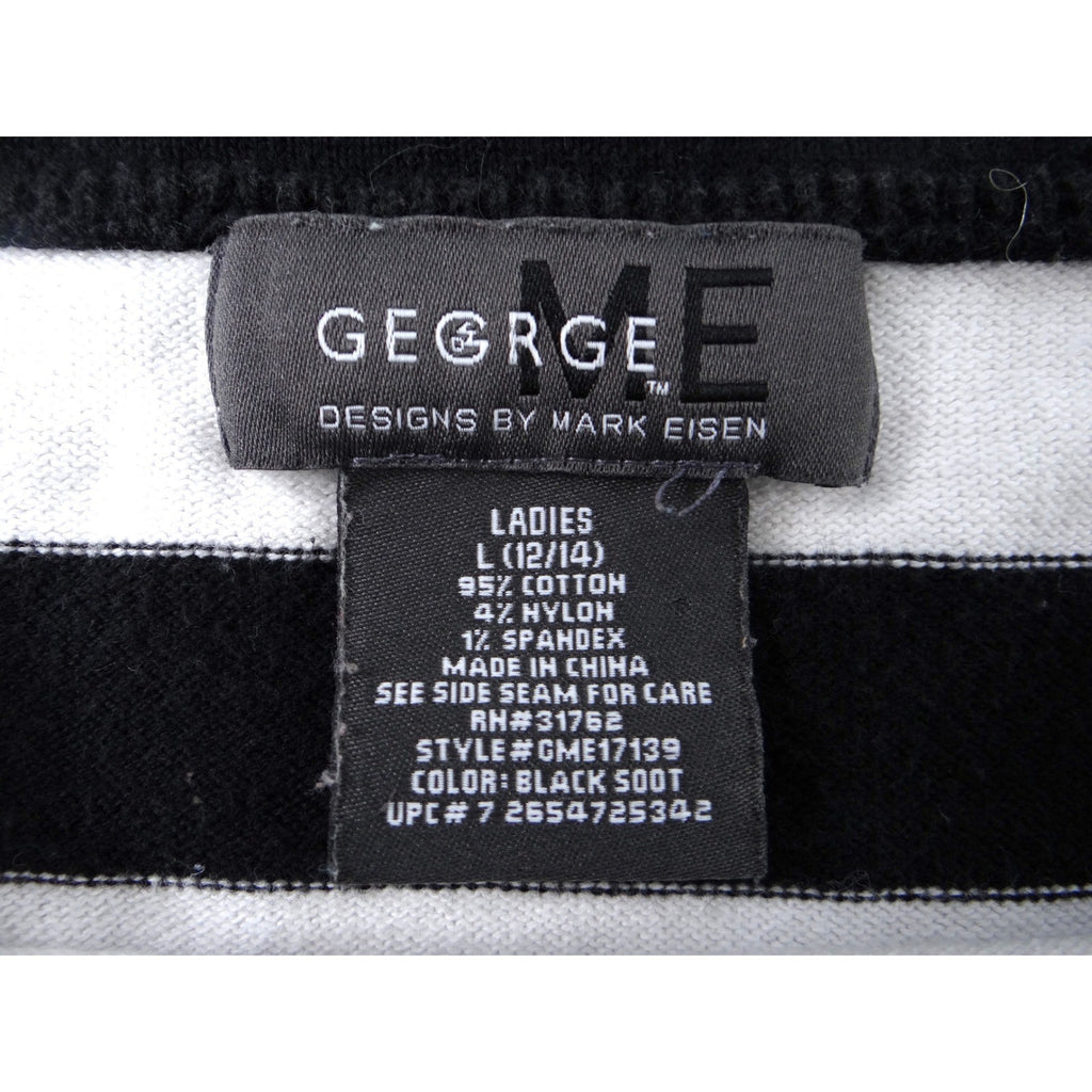GEORGE ME Designs by Mark Eisen B&W Striped Long Sleeve Sweater Top Womens L