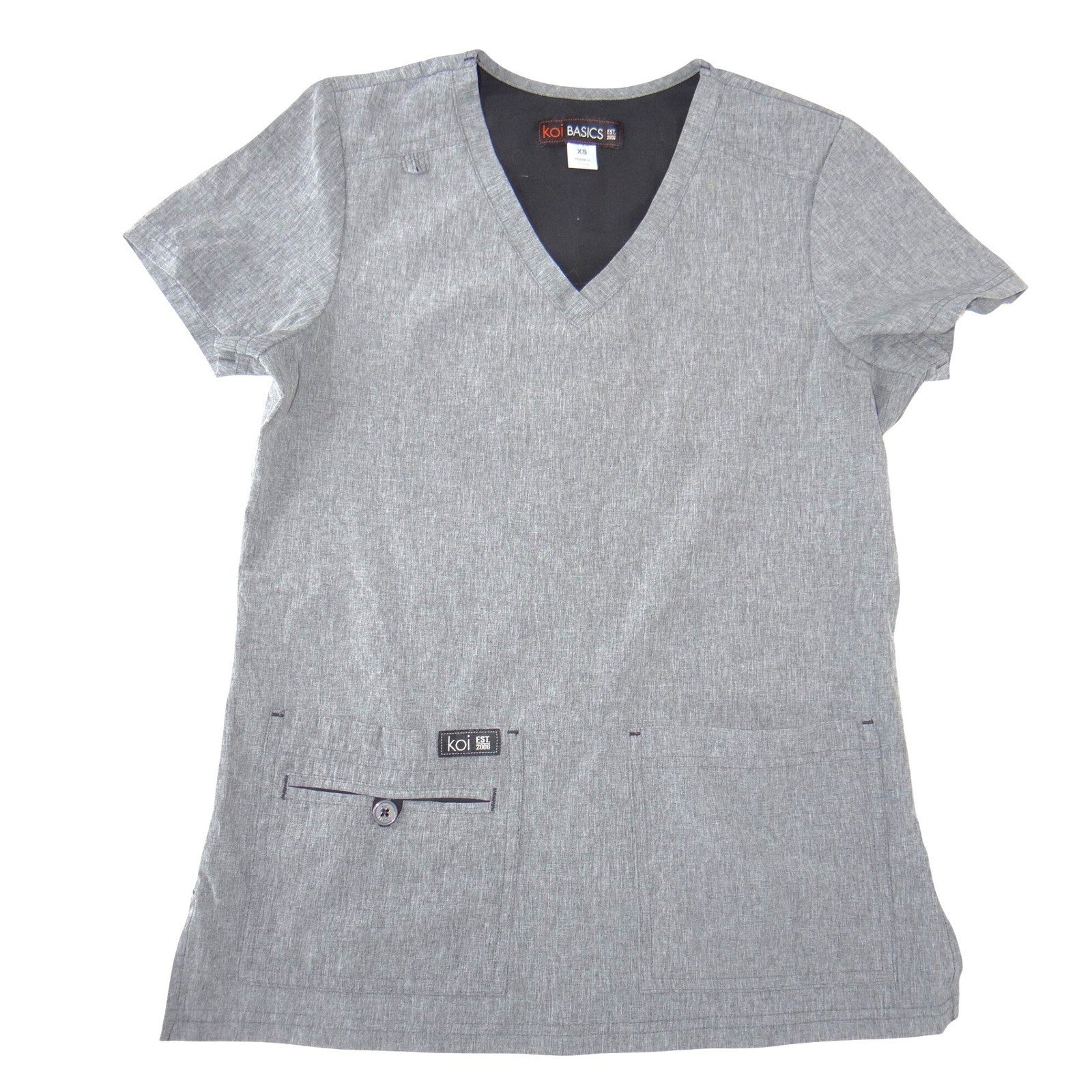 Koi Basics Becca Scrub Top Womens XS Grey Heather V-Neck Medical Nursing