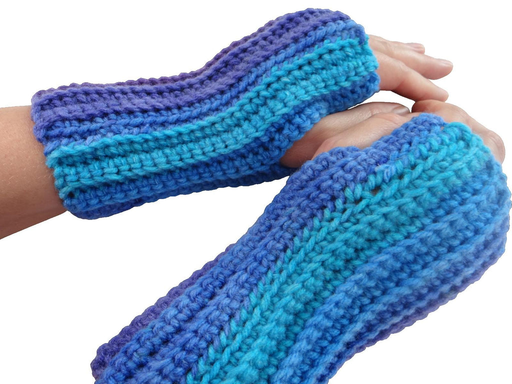 Handmade Crocheted Hand Warmers in Blue and Purple Lot 1