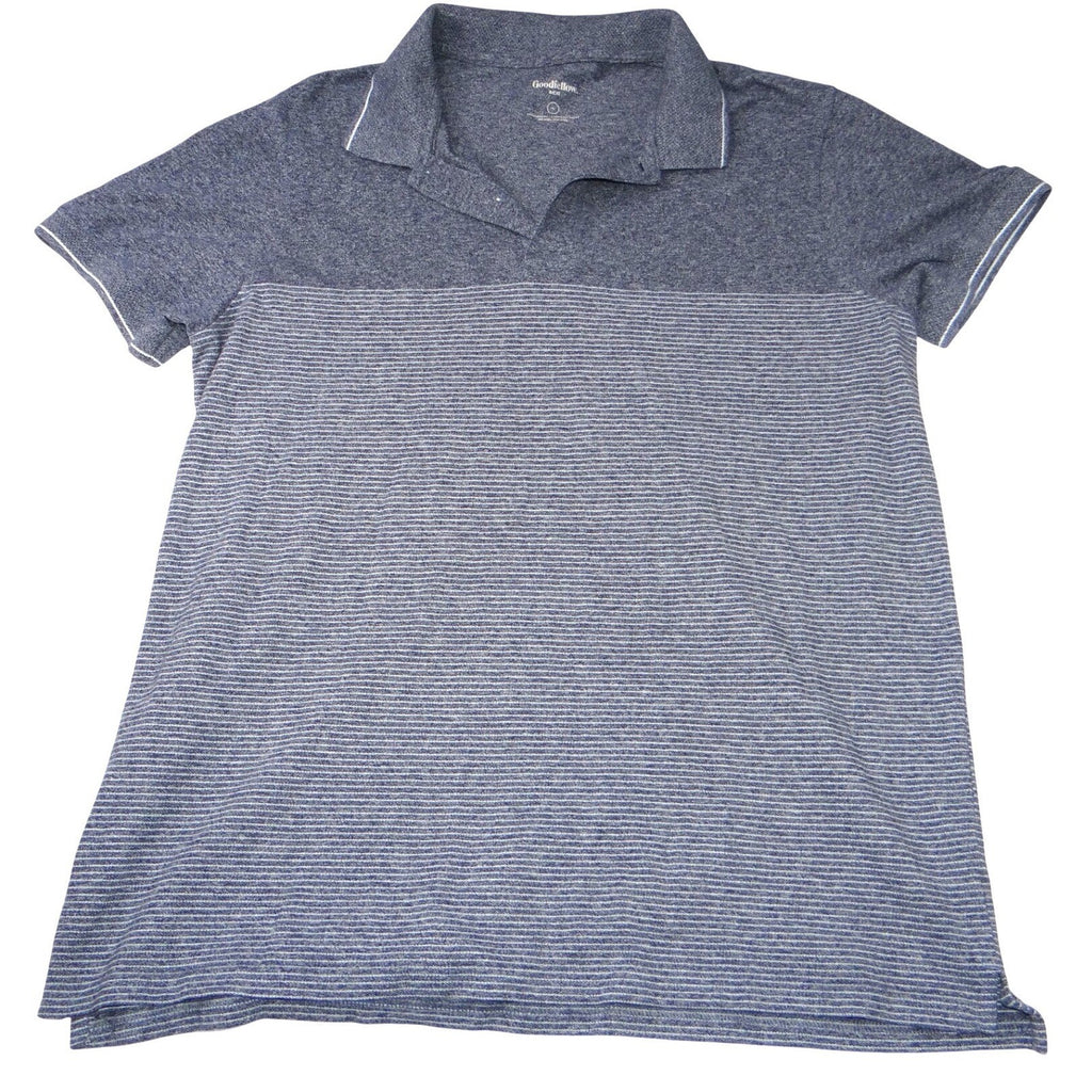 Goodfellow & Co Mens Standard Fit Heathered Stripe Polo Shirt Blue XL