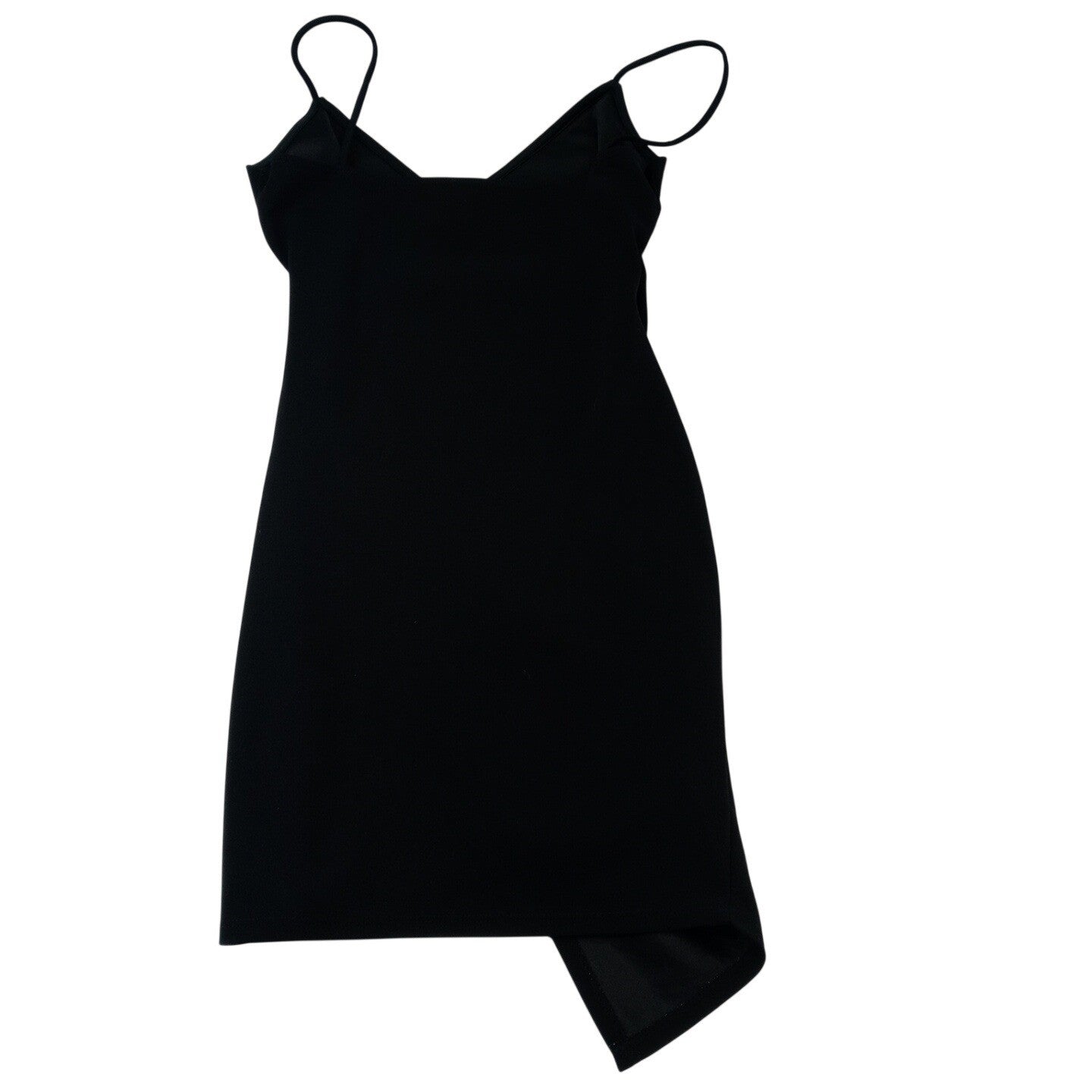 Charlotte Russe Black Spaghetti Strap Ruched Asymmetrical Hem Mini Dress Size M
