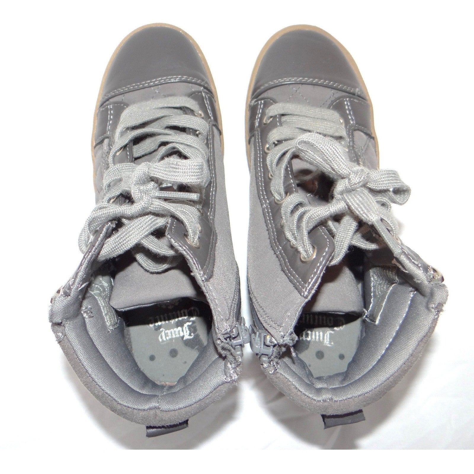 Juicy Couture Womens Grey Quilted High Top Sneakers Side Zip Shoes Size 6.5