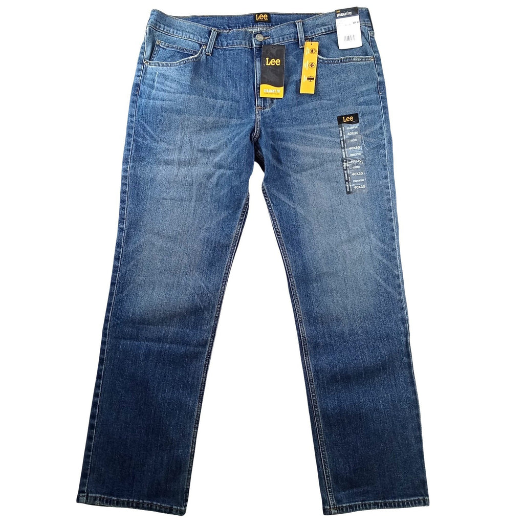 NWT-Lee Mens Straight Fit Straight Leg Jeans Heath Blue 40x30 Premium Flex