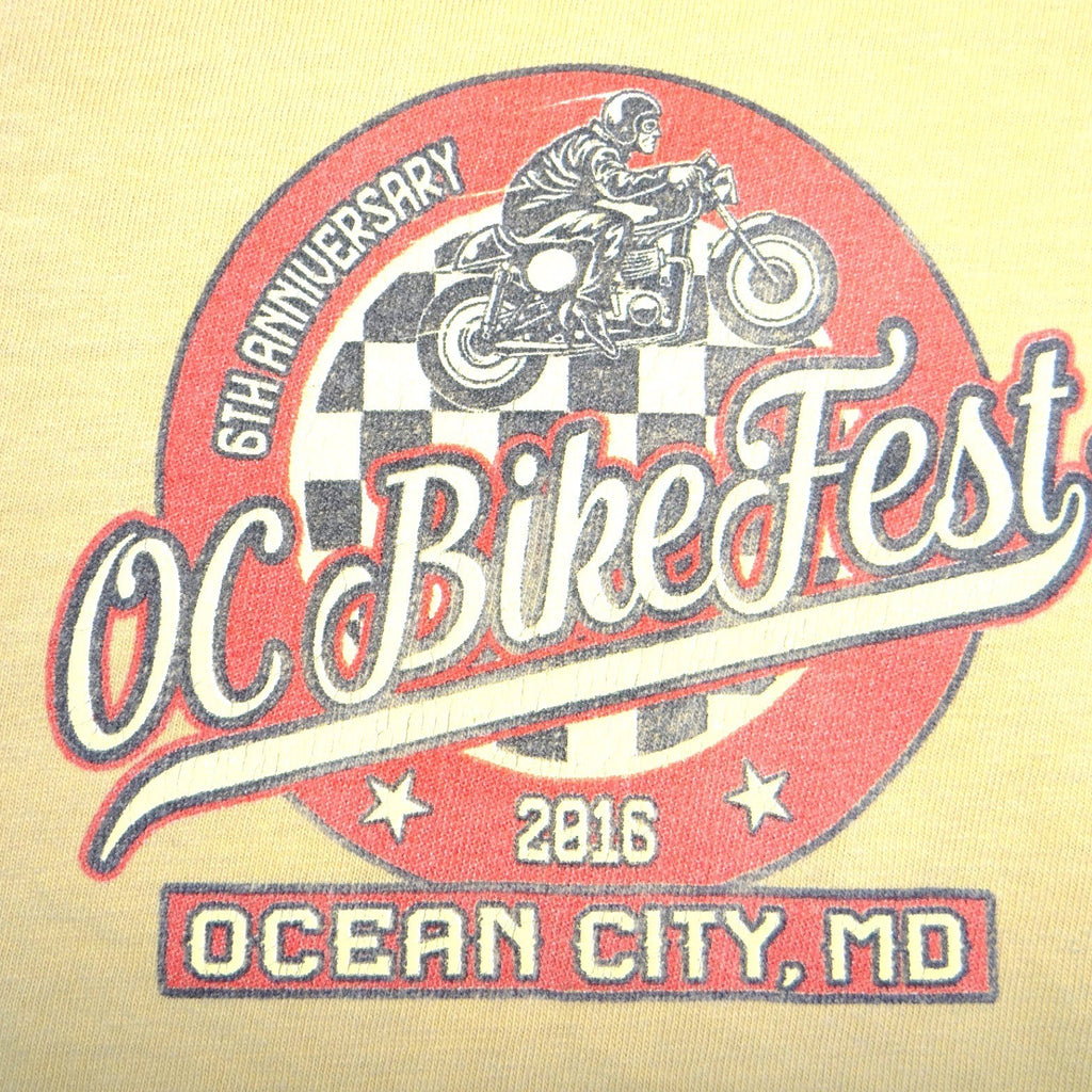 OC Bike Fest 2016 Ocean City MD Long Sleeve Graphic T-Shirt Mens Small Tan