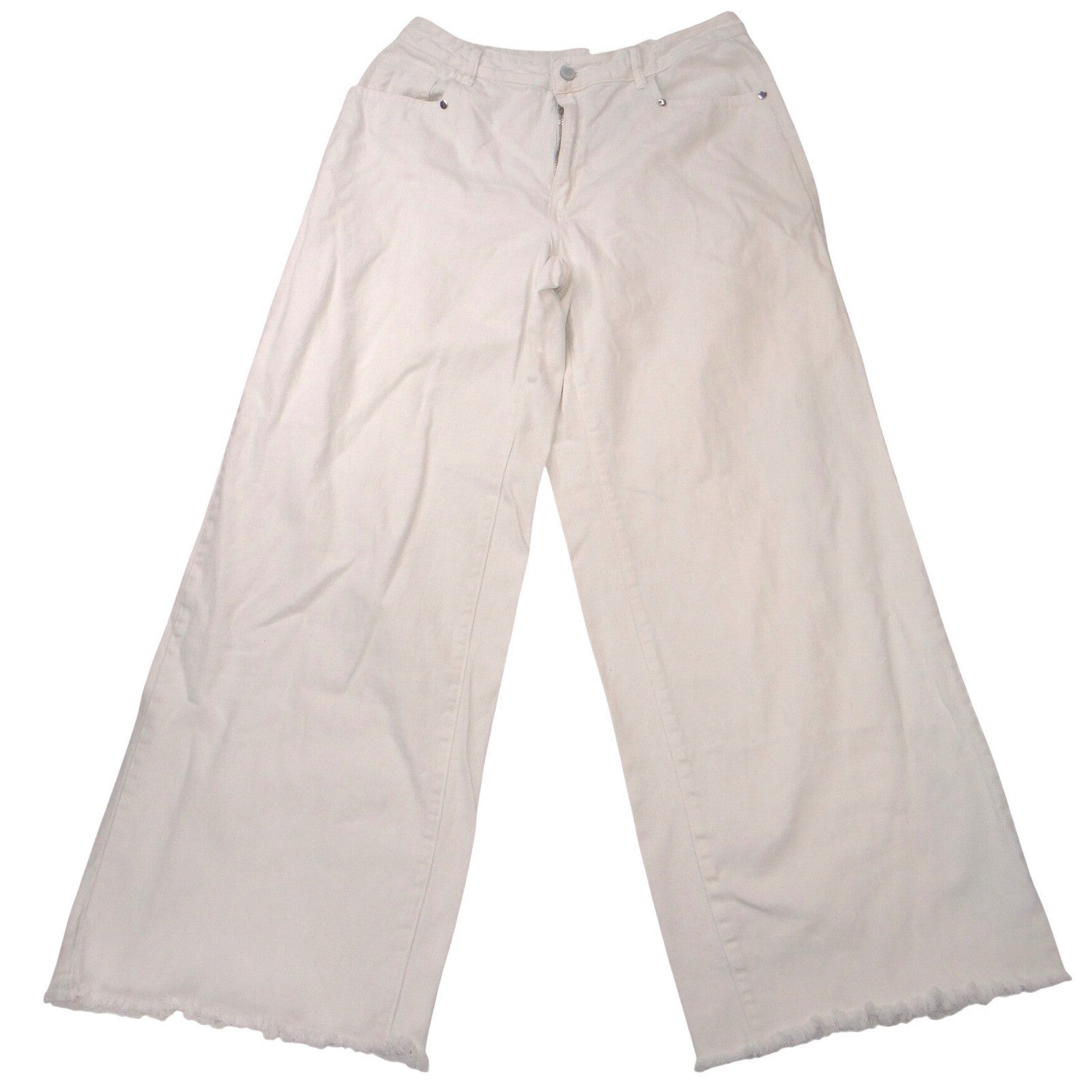 SHEIN Curve White Wide Leg Raw Hem Jeans Plus Size 0XL High Waist Denim