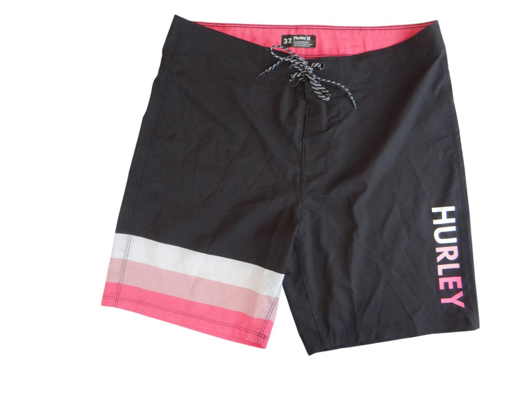 Hurley Men's Black Swim Shorts with Pink Stripe