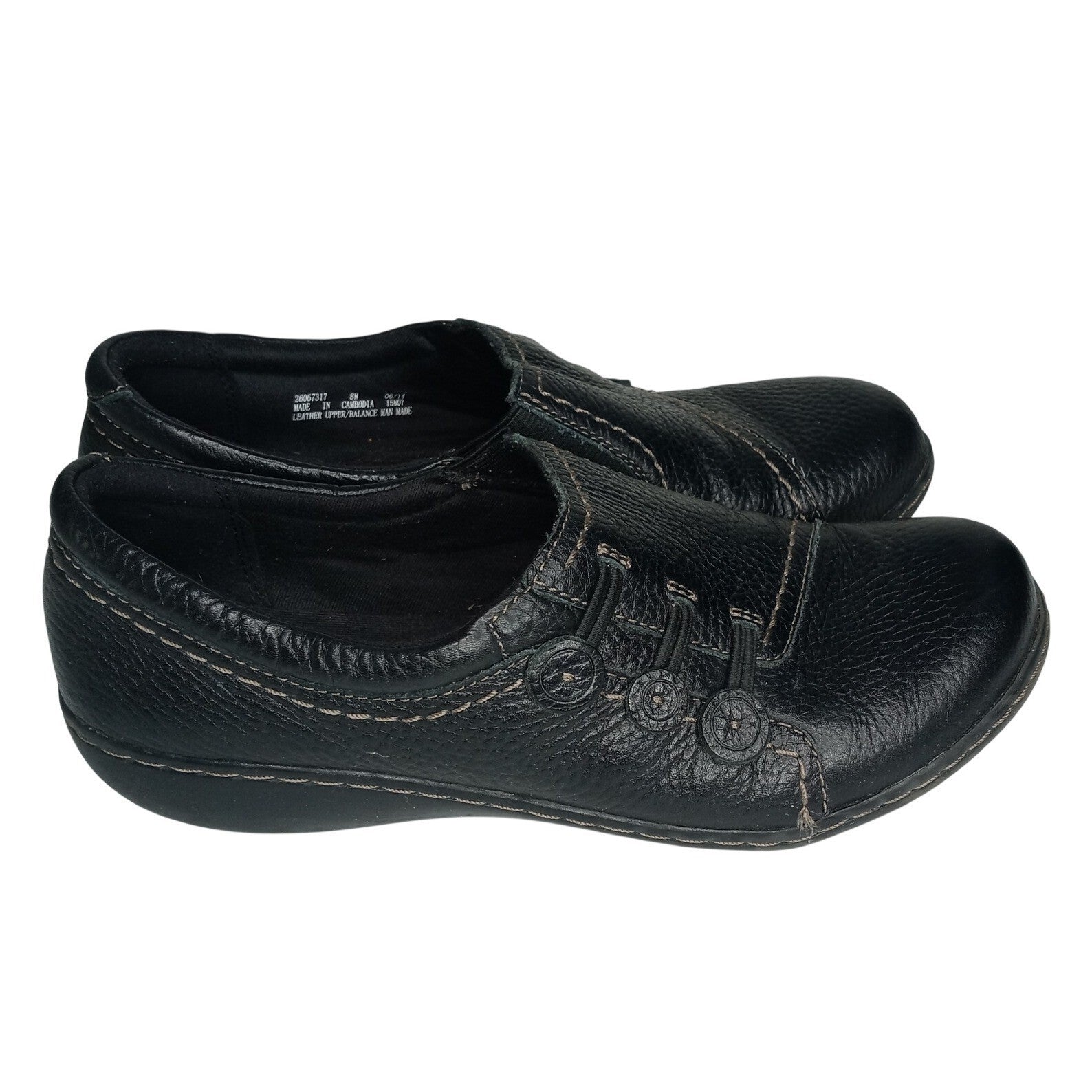 Clarks Black Leather Slip On Comfort Shoes Women's Size 8M
