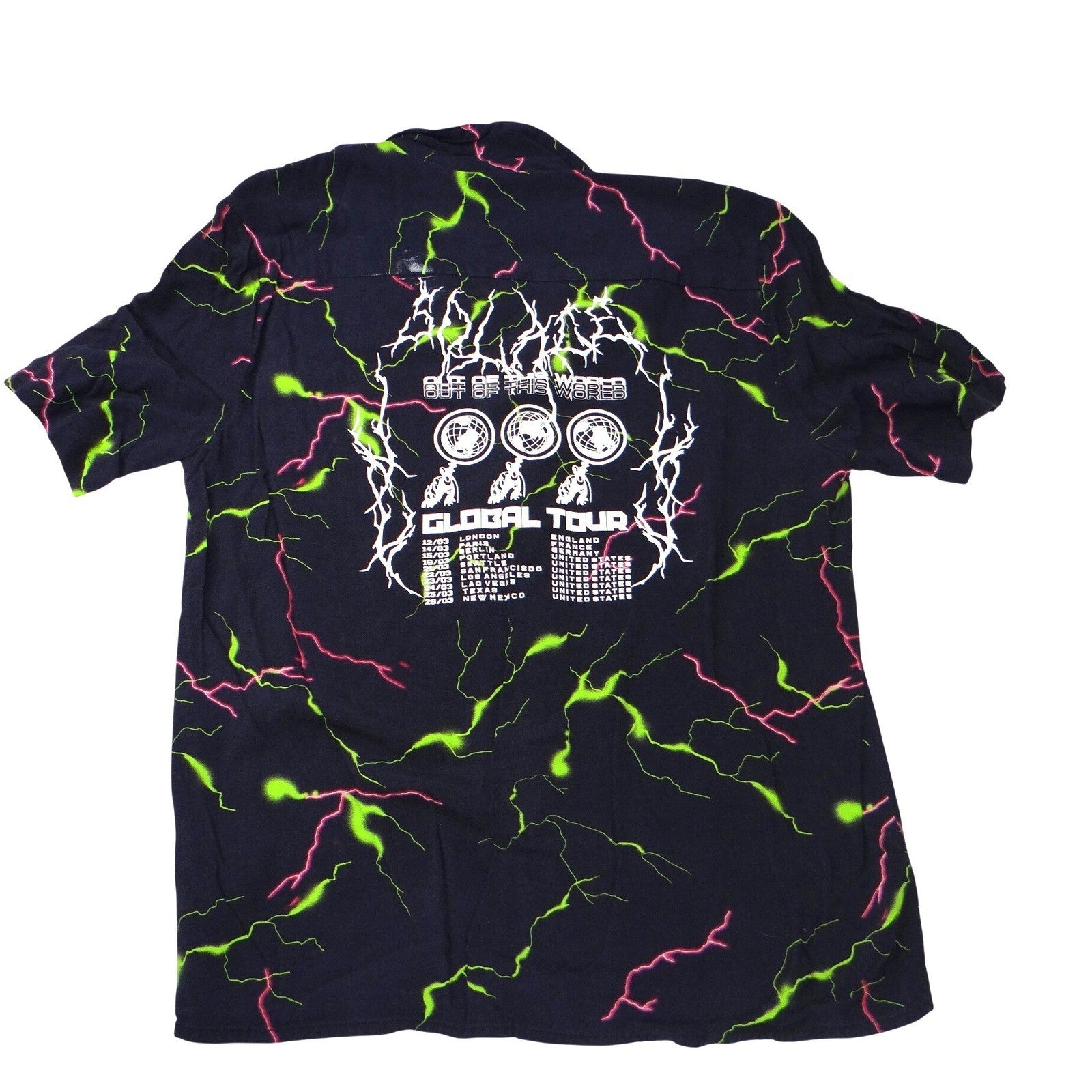 Collusion Mens Lightning Bolt Global Tour Graphic Short Sleeve Shirt Navy Small