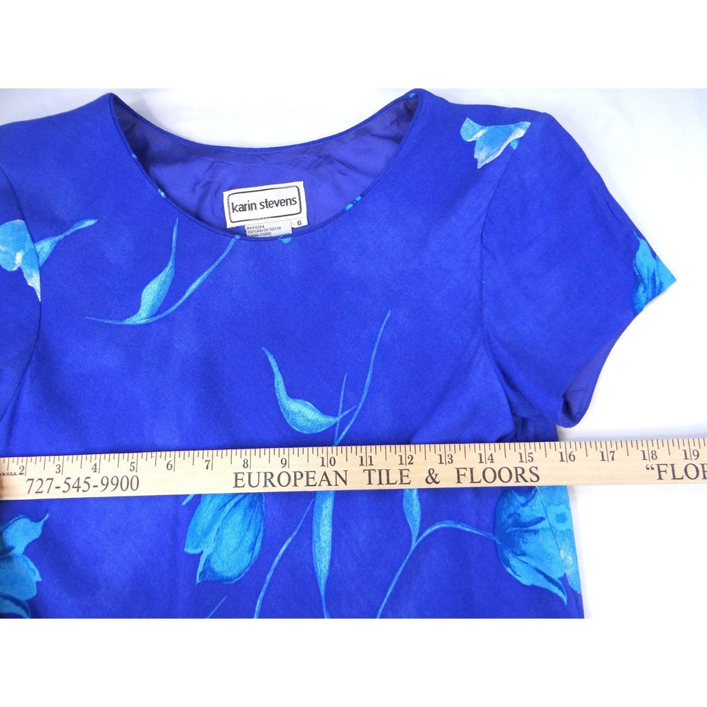 Karin Stevens Royal Blue Floral Short Sleeve Knee Length Dress Women Size 6