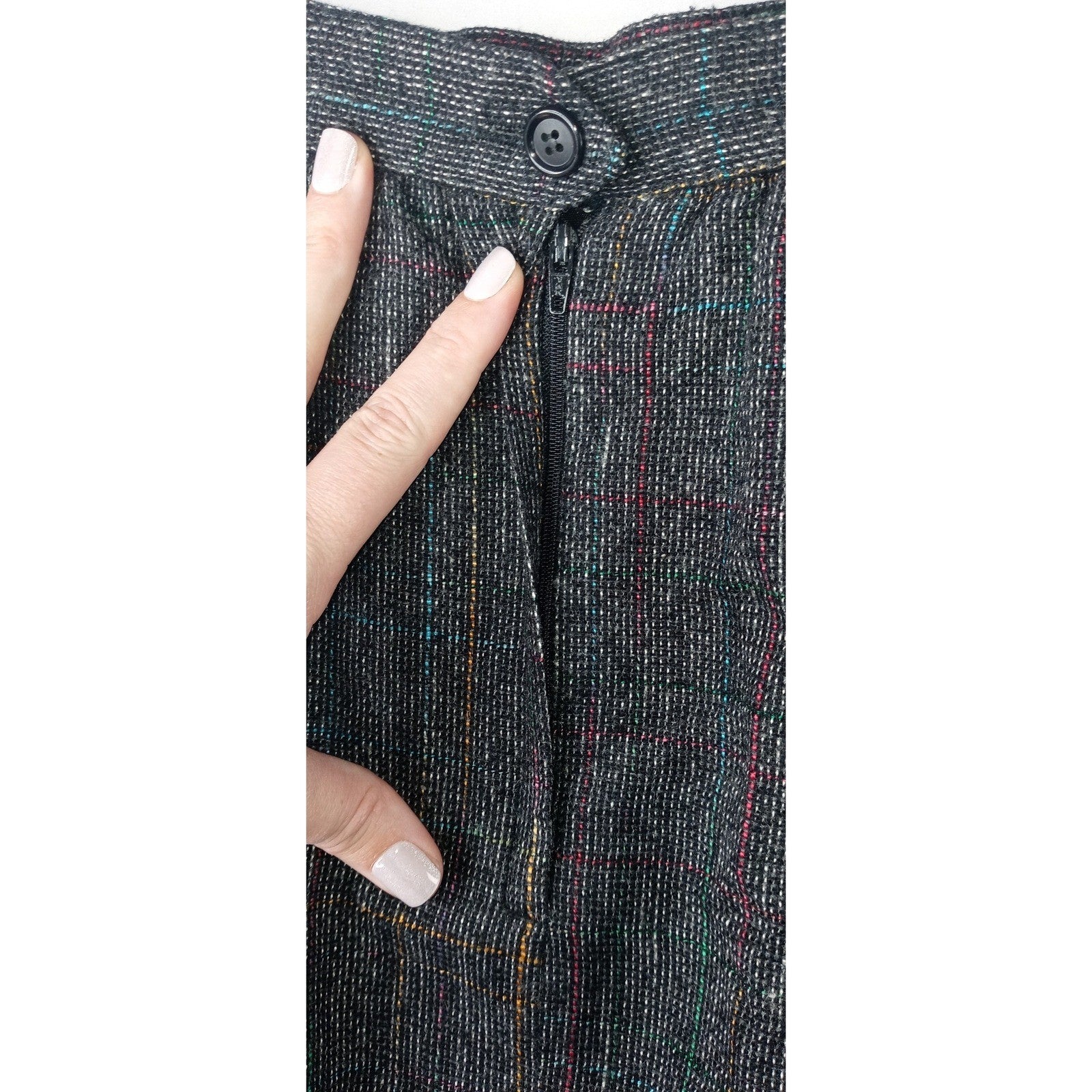 VTG Womens Plaid Tweed Maxi Skirt Dark Multi Color Classic Tailored Knee Length