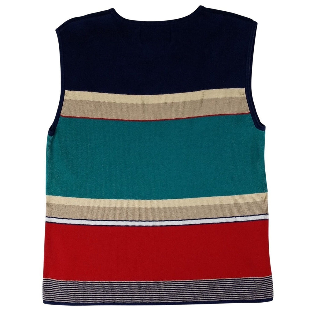 Vintage Sag Harbor Striped Sleeveless Knit Vest Top Navy Red Teal Cream Medium