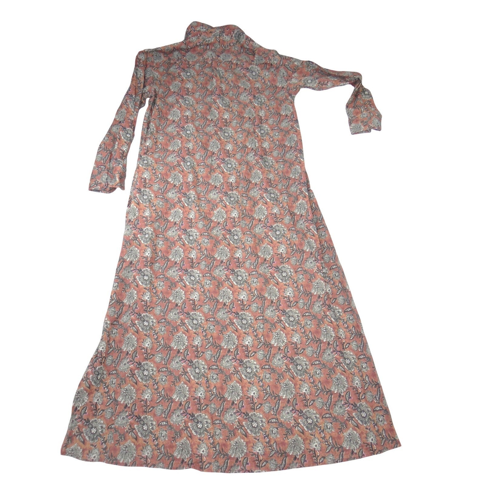 Natural Life Floral Button Down Maxi Dress Duster Terracotta XS/S Long Sleeve