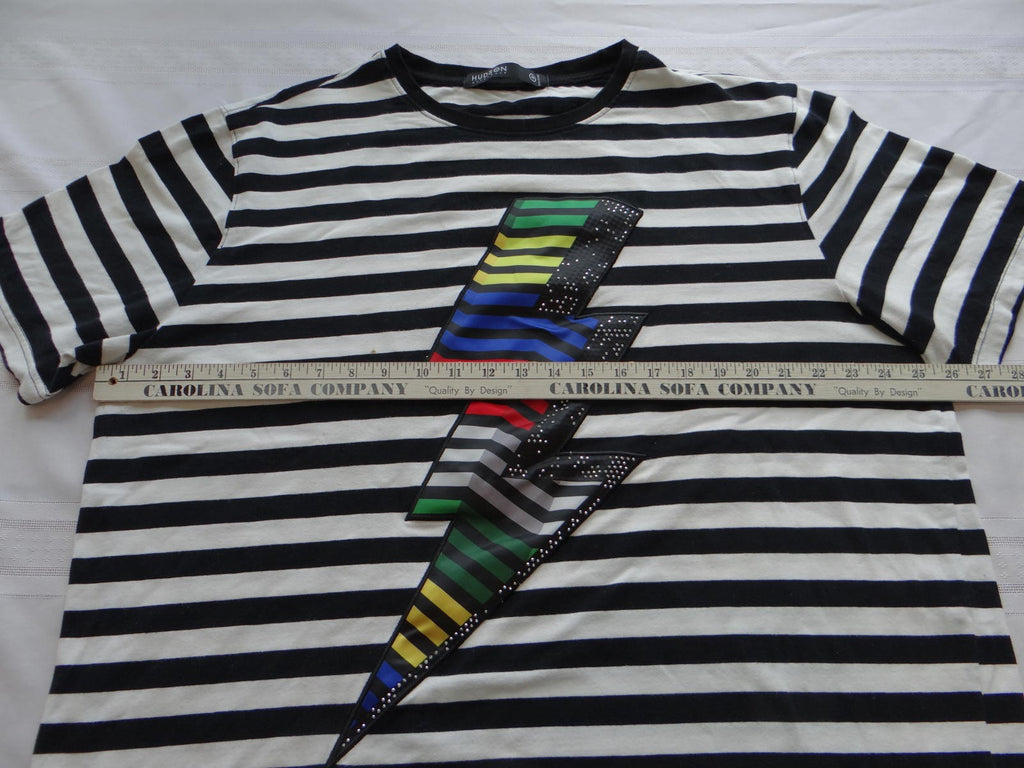 Hudson Outerwear Men's Black and White Striped T-Shirt with Lightning Bolt