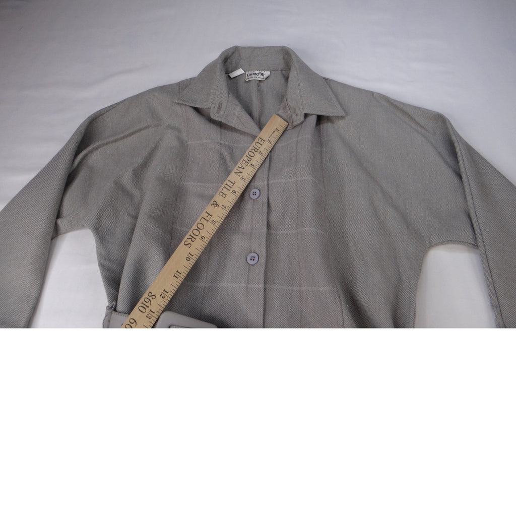 Vintage Country Miss Grey Plaid Button Front Belted Dress Women's Size 8 Wool
