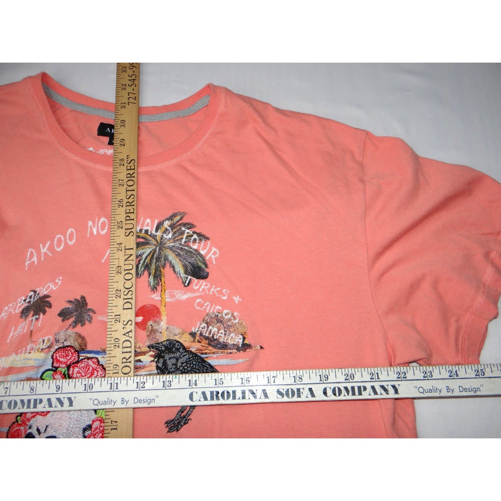 AKOO Coral Graphic Embroidered TShirt Skull Roses Raven Tropical Tour Size 3XL