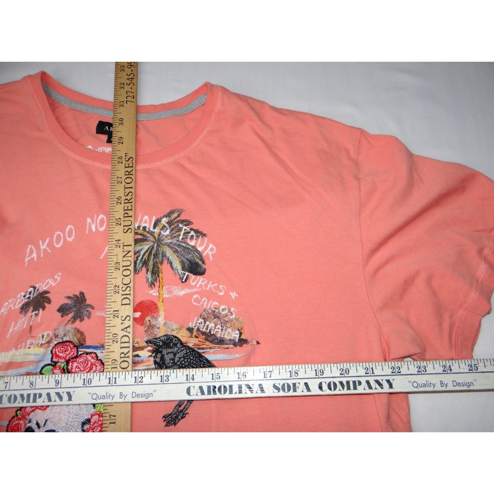 AKOO Coral Graphic Embroidered TShirt Skull Roses Raven Tropical Tour Size 3XL
