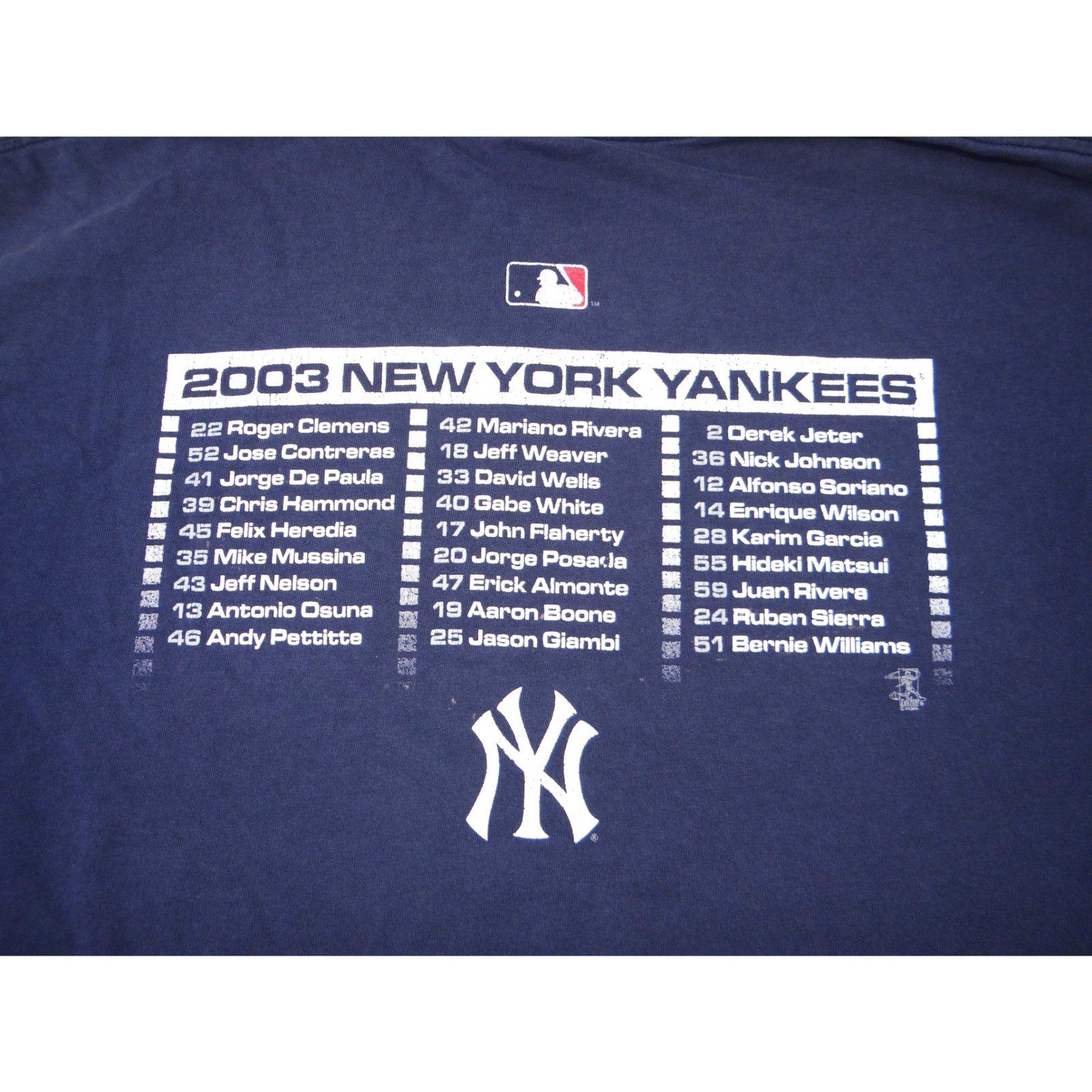 Majestic MLB 2003 Playoffs New York Yankees Baseball TShirt Mens Read Distressed