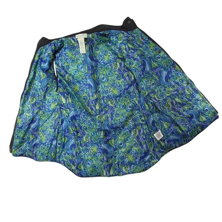VTG Caribbean Joe Quilted Vest Black Blue Floral Lining Stand Collar Pockets M