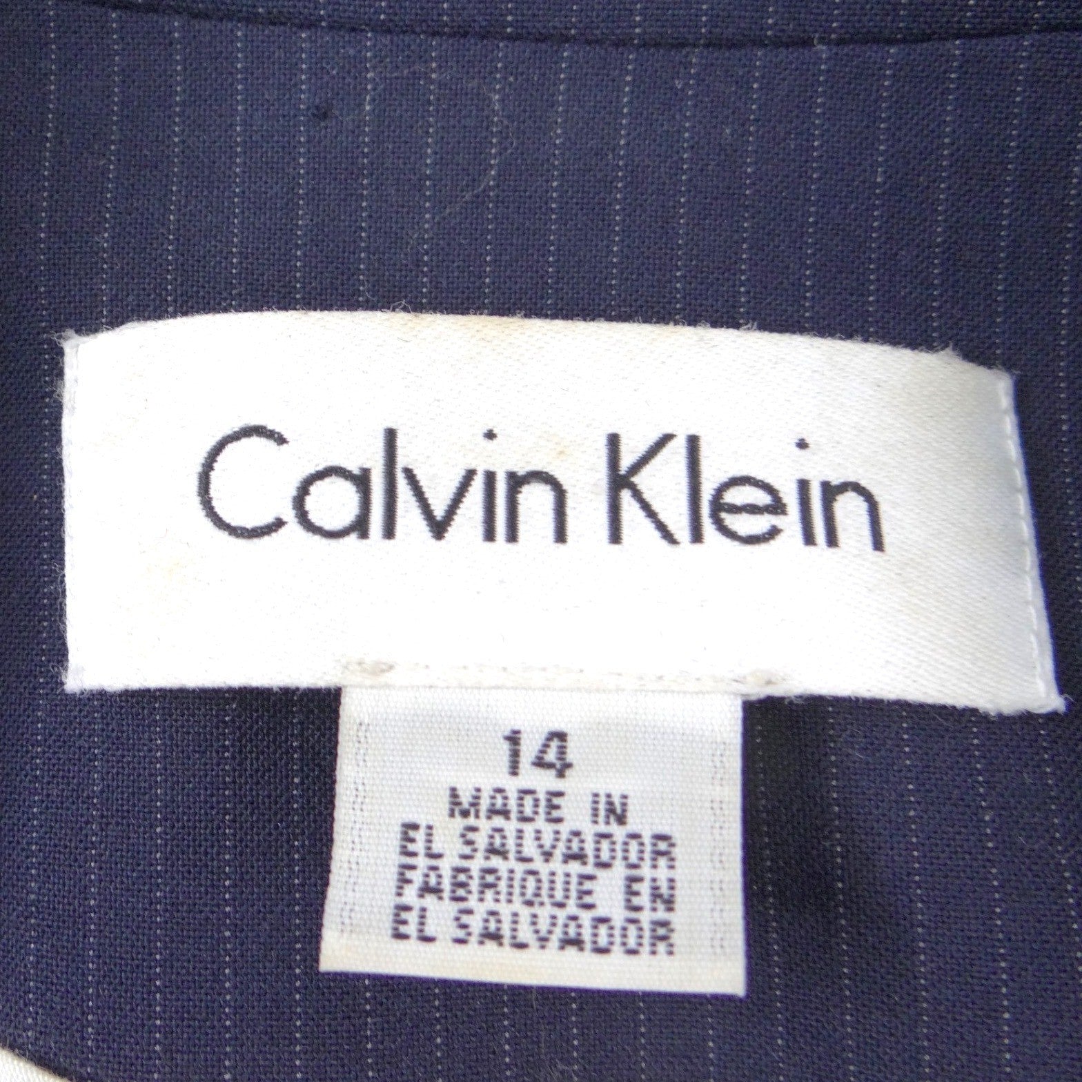 Calvin Klein Womens Navy Blue Pinstripe Two Button Blazer Jacket Size 14