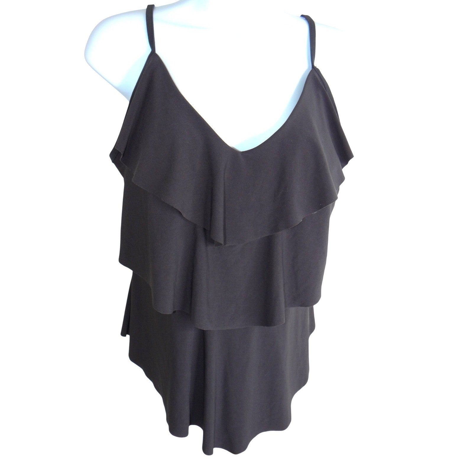 Aqua Green Womens Tiered Ruffle Tankini Top Black Adjustable Straps L