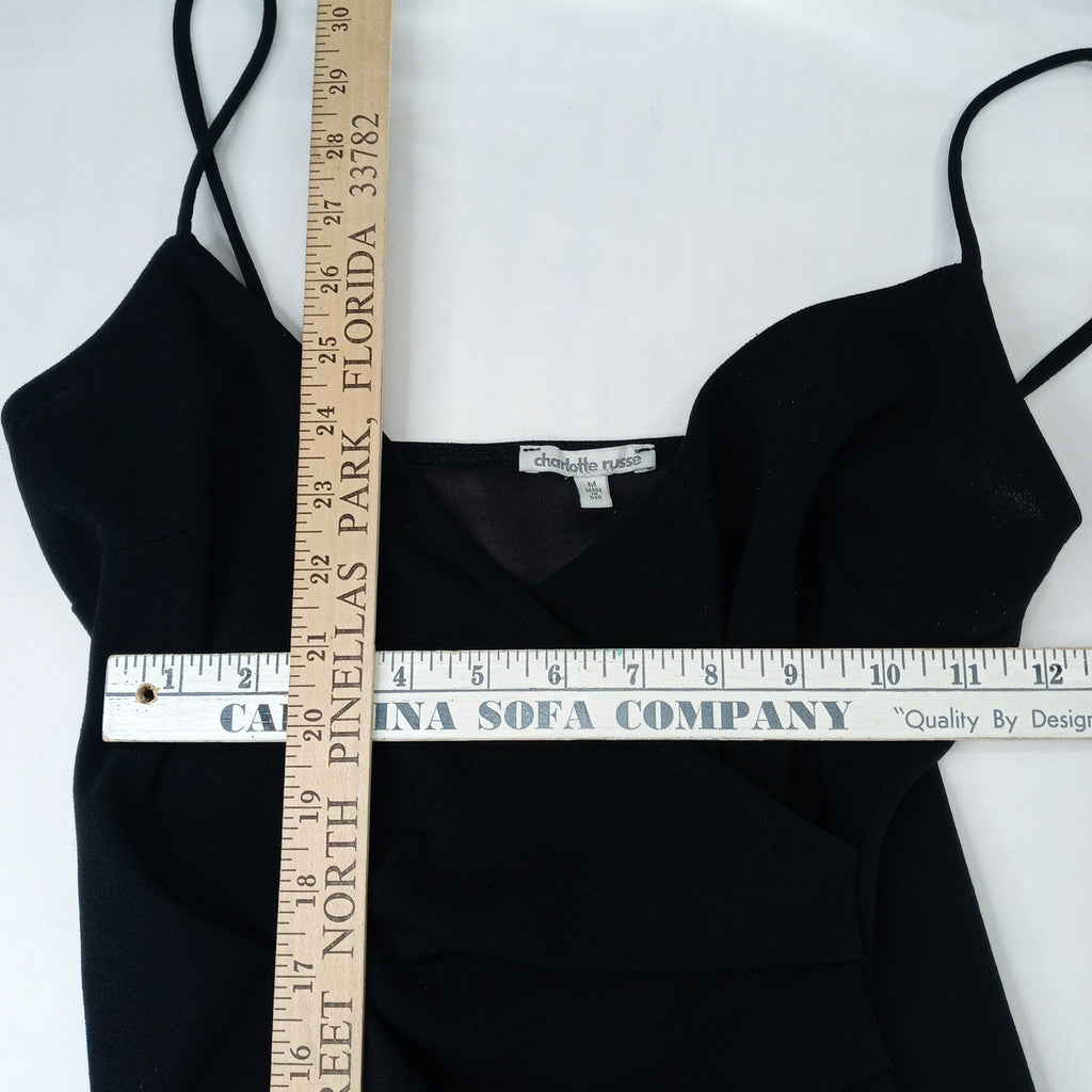 Charlotte Russe Black Spaghetti Strap Ruched Asymmetrical Hem Mini Dress Size M