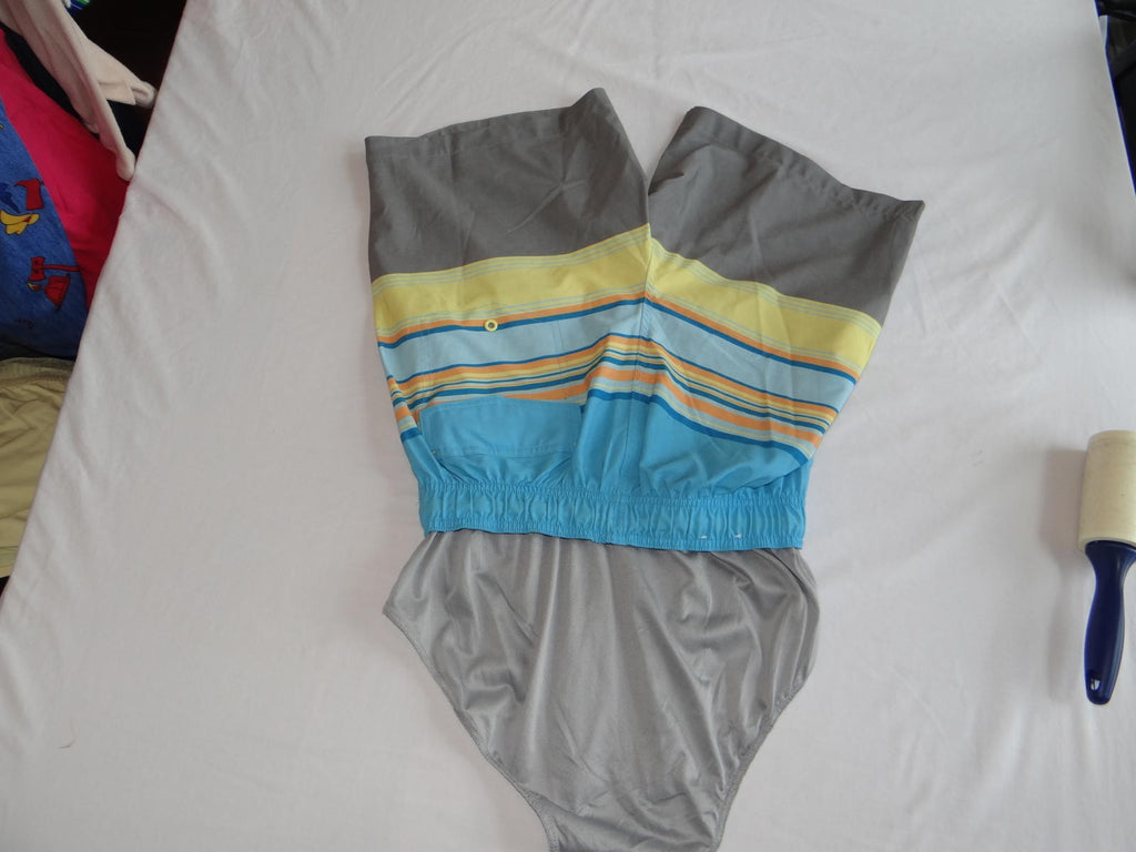 Laguna Men's Beach Shorts - Stylish Stripes in Blue & Gray