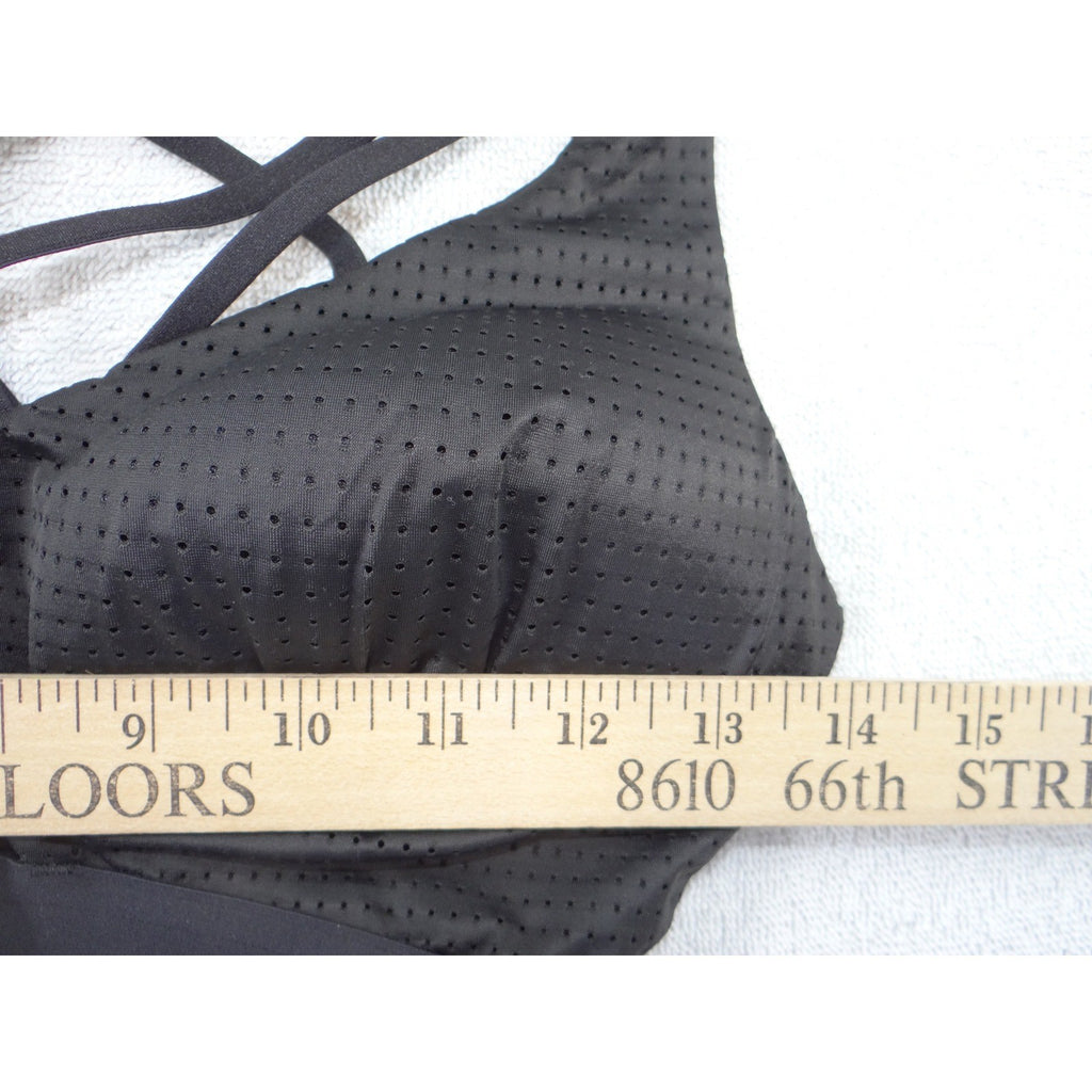 Victoria Sport Black Strappy Perforated Mesh Sports Bra 34C Medium Impact