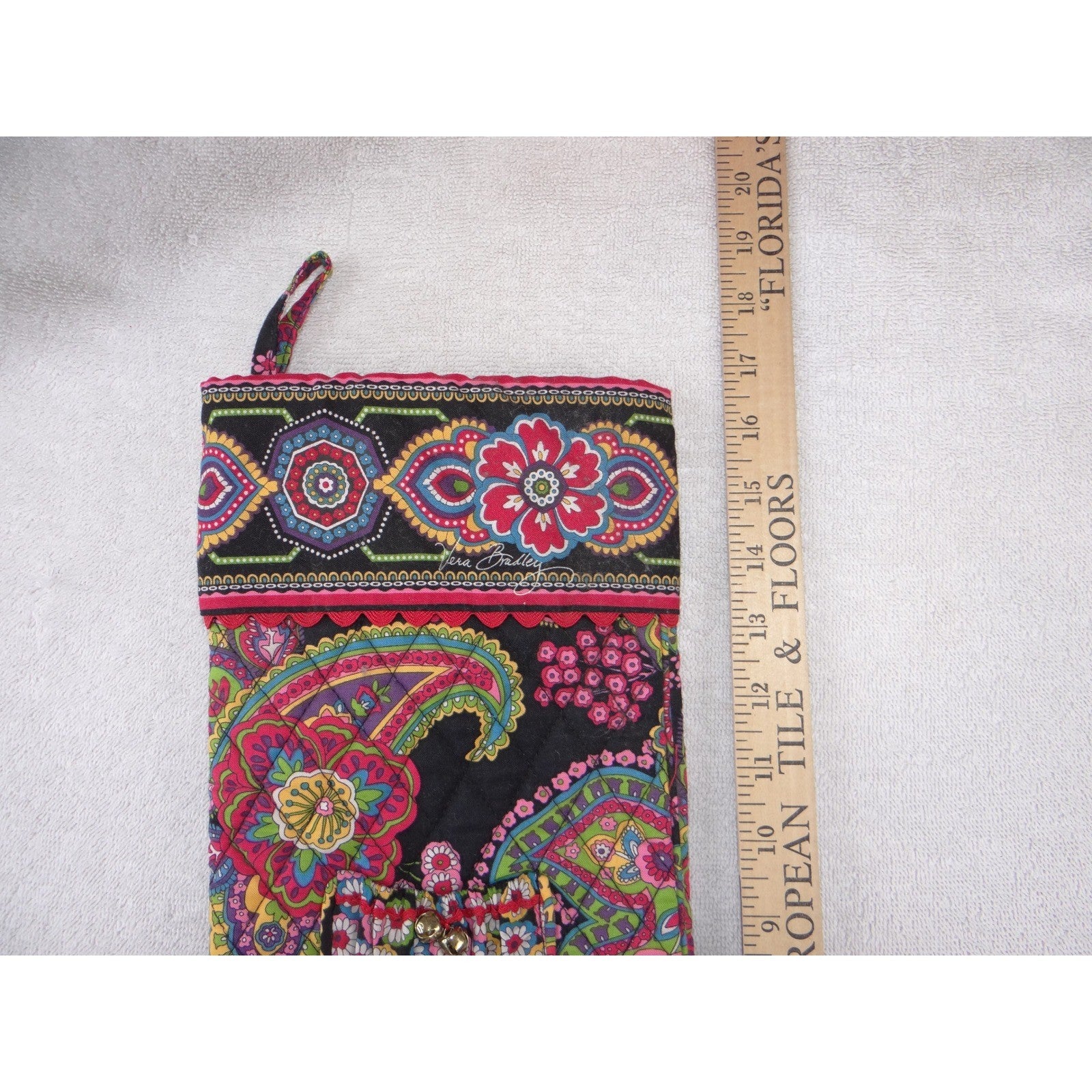 Vera Bradley Provencal Paisley Quilted Christmas Stocking Front Pocket Bells