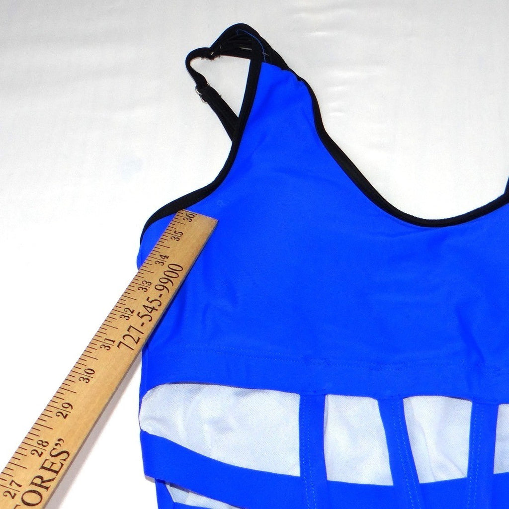 Blue Cage Cutout One Piece Swimsuit Strappy Monokini Black Trim Large
