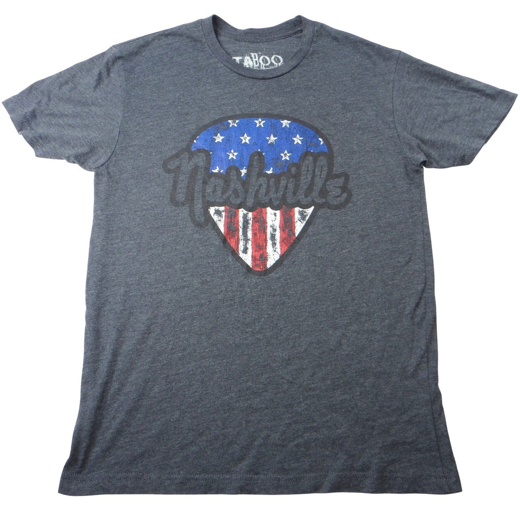 Taboo Nashville Guitar Pick American Flag Graphic T Shirt Womens Medium Charcoal