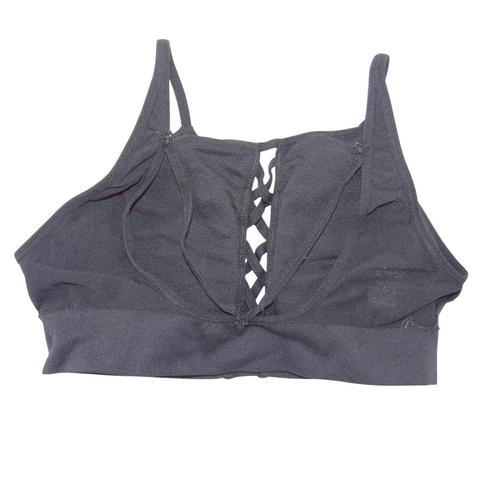 Black Lace Up Front Sports Bra Removable Pads Sleeveless Activewear