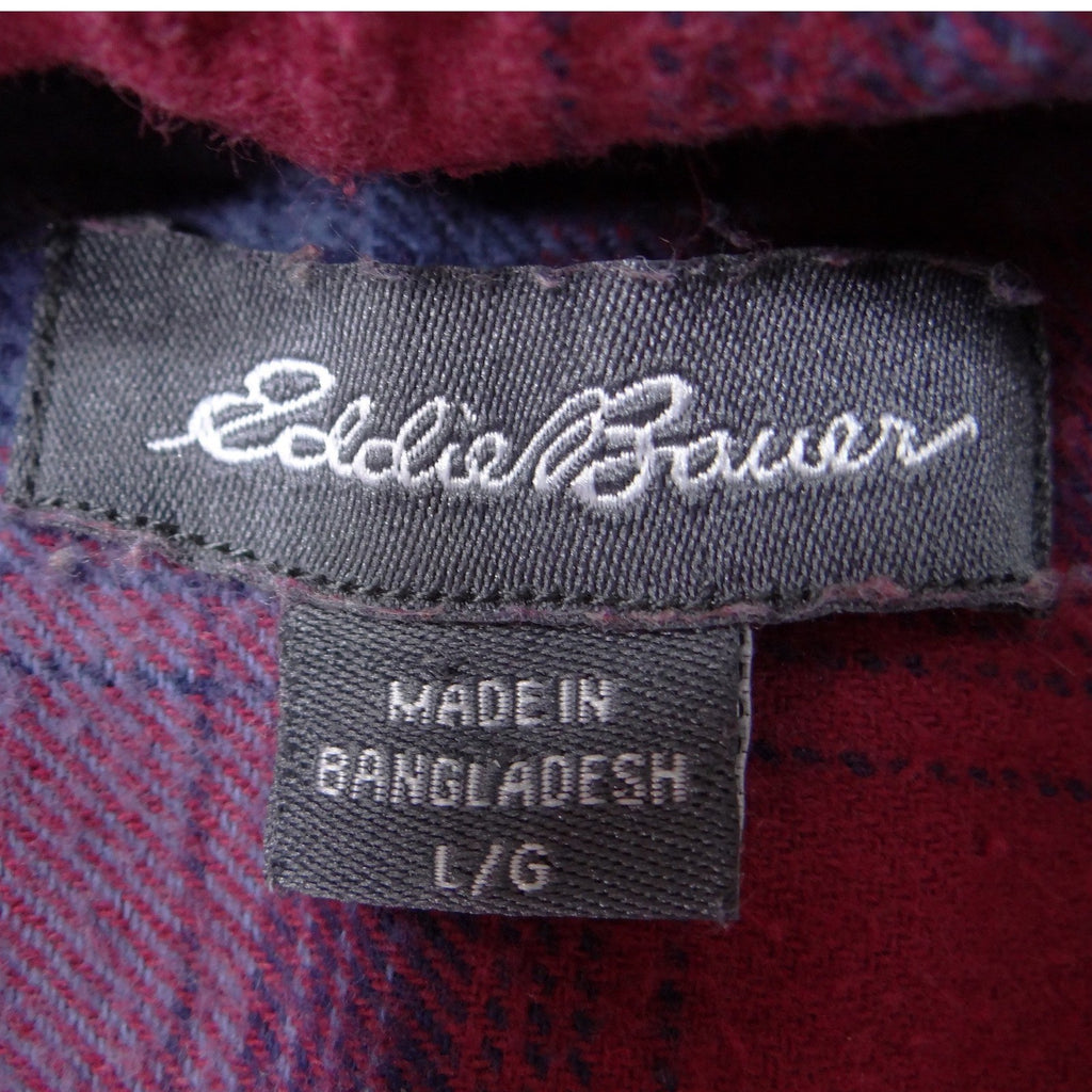 Eddie Bauer Mens Large Red Blue Plaid Flannel Button Down Shirt Long Sleeve