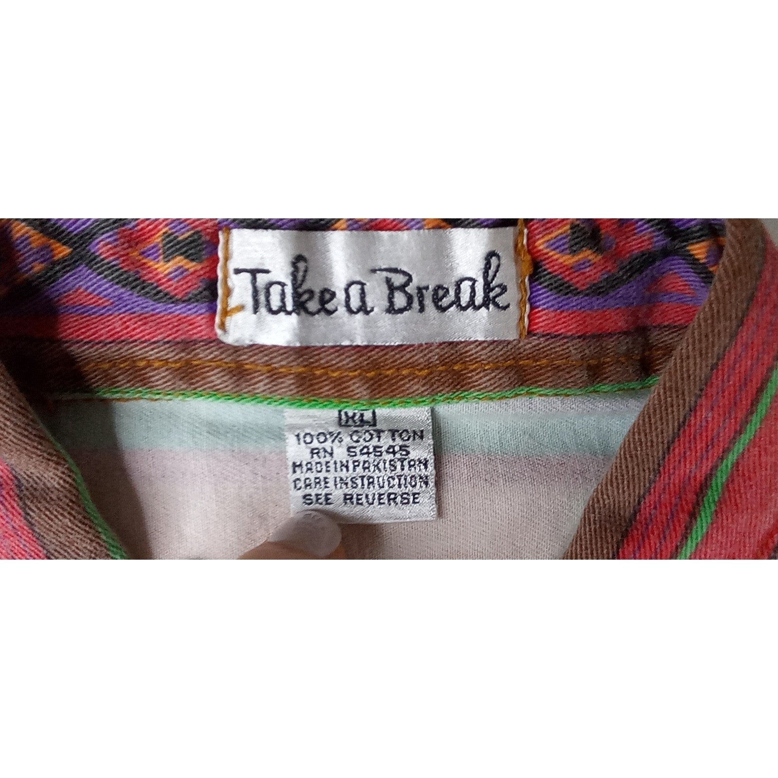 VTG Take a Break Western Aztec Print Denim Vest Women's XL Sleeveless Button Up