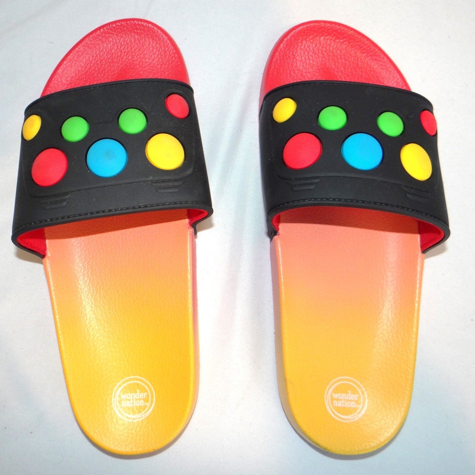 Wonder Nation Womens Red Yellow Ombre Slide Sandals Multicolor 3D Dots Size 6