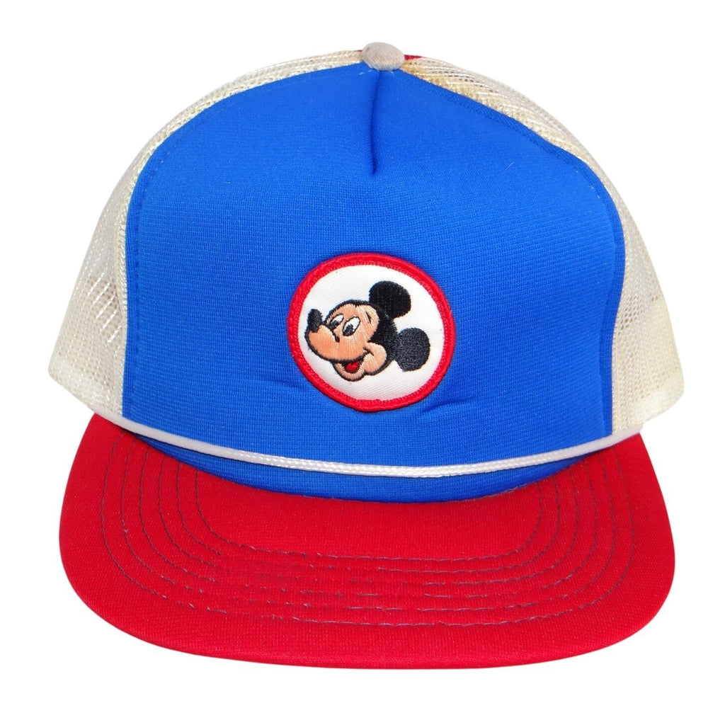 Vintage Mickey Mouse Trucker Hat Blue Red Mesh Disney Snapback Cap