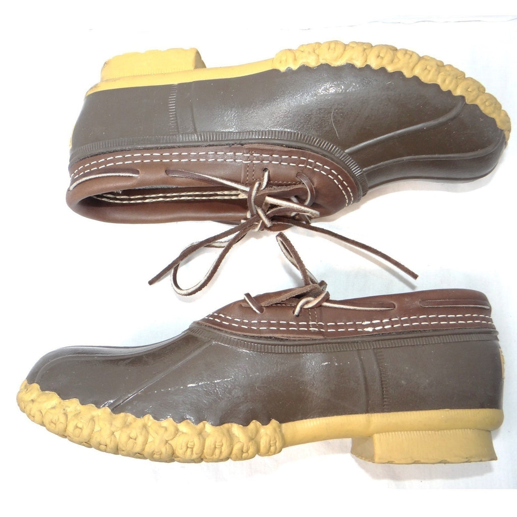 LL Bean Boots Mens 7 M Brown Leather Rubber Gumshoe Moccasin Duck Boots Made USA