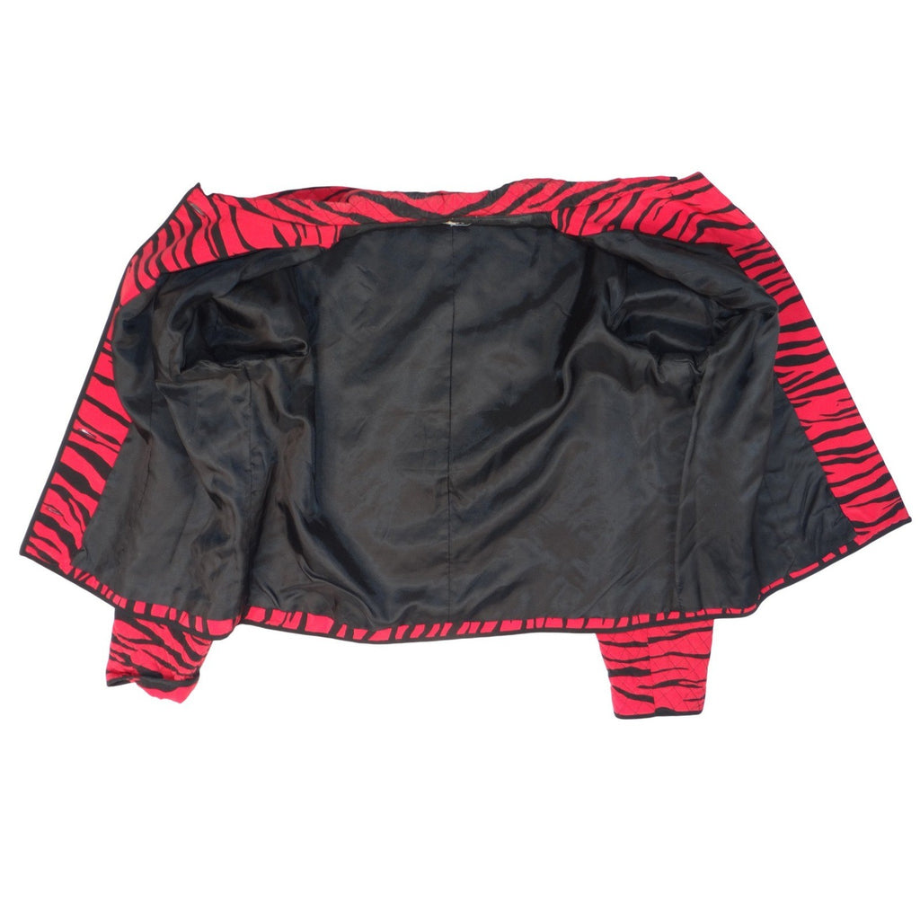 Maggy London Red Black Tiger Stripe Quilted Silk Jacket Size 14