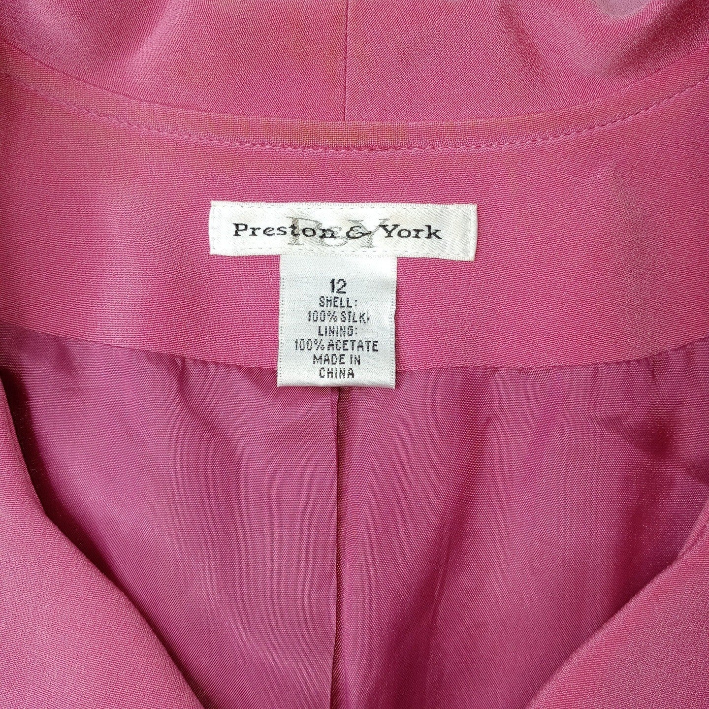 VTG Preston & York Silk Pink Blazer Skirt Suit Womens 12 Short Sleeve Tailored