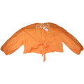 NWT-American Eagle Orange Lace Trim Tie Front Blouse Cropped Textured Size XL